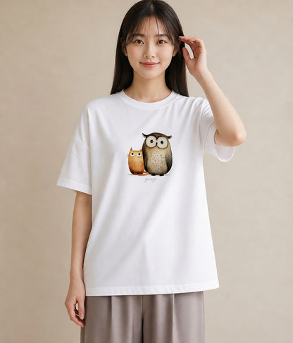 プリントTシャツ レディース シロフクロウ 動物 アニマル イラスト レトロ 姉妹 送別ギフト 白T