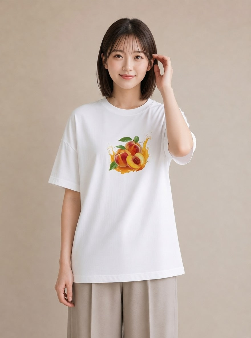 グラフィックTシャツ レディース もも 食べ物 フード イラスト モード おしゃれギフト 社会人 白T