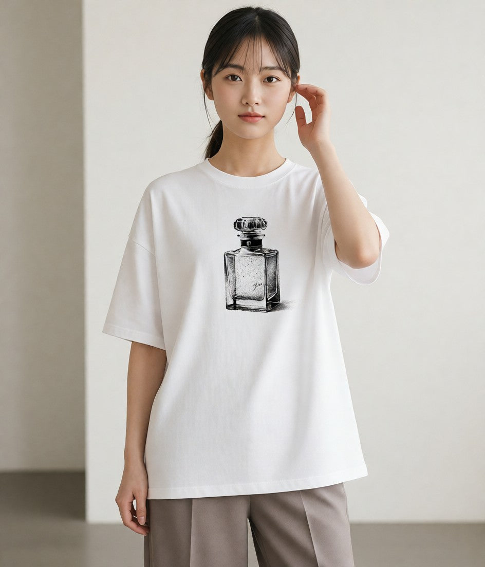 グラフィックTシャツ レディース 香水 香水瓶 パフューム イラスト 抜け感 社会人 女性 白T