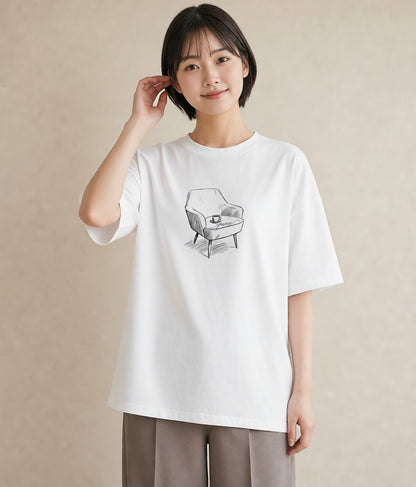 グラフィックTシャツ レディース 窓辺の椅子 窓辺 椅子 ナチュラル アンティーク イラスト ゆるコーデ お出かけ 普段着 白T