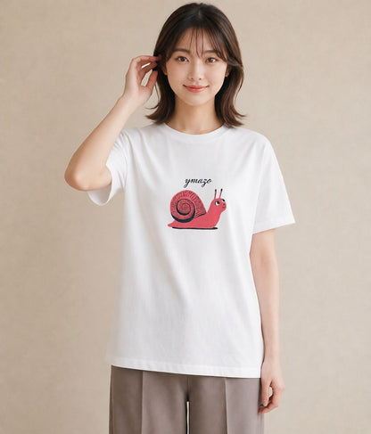Tシャツ レディース かたつむり 昆虫 虫 イラスト フェミニン 部屋着 女性向けギフト 白T