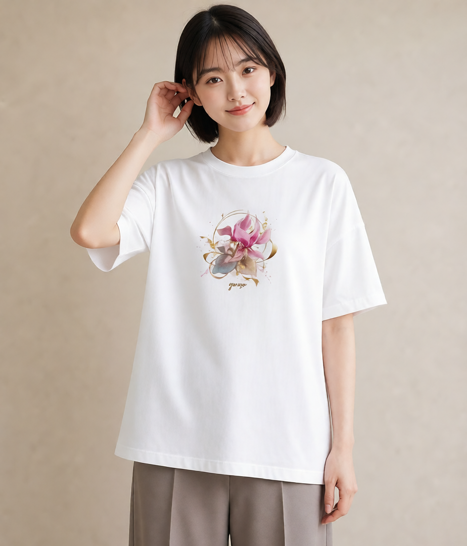 グラフィックTシャツ レディース ゆり 百合 花 花柄 イラスト ゆるかわ 休日 ペアコーデ 白T