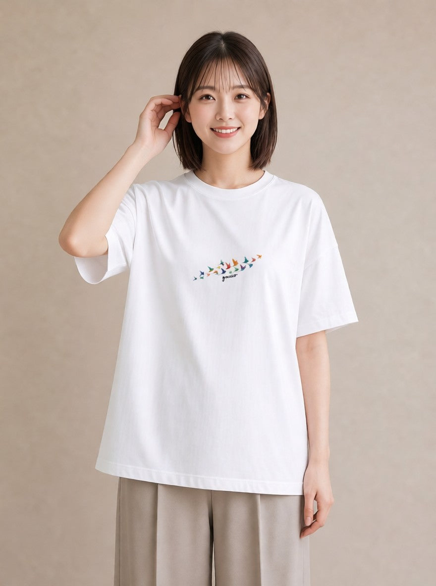 半袖Tシャツ レディース 折り鶴 折り紙 ナチュラル アンティーク イラスト 可愛い クリスマス 旅行 白T