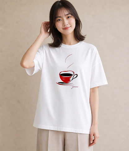 プリントTシャツ レディース コーヒー カフェ 珈琲 イラスト ヴィンテージ風 部屋着 女性向けギフト 白T