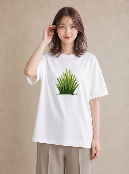 デザインTシャツ レディース 芝生 植物 ボタニカル イラスト モード 海 カフェ巡り 白T