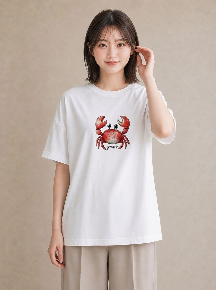 グラフィックTシャツ レディース エビ 海の生き物 海 イラスト シック 買い物 夏コーデ 白T
