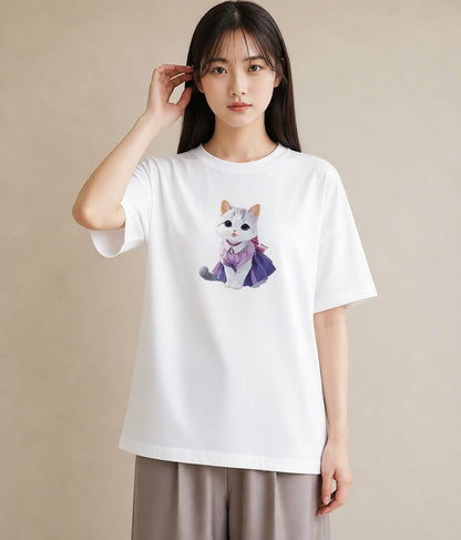 Tシャツ レディース 白猫 猫 ねこ イラスト 普段使い 敬老の日 ホワイトデー 白T