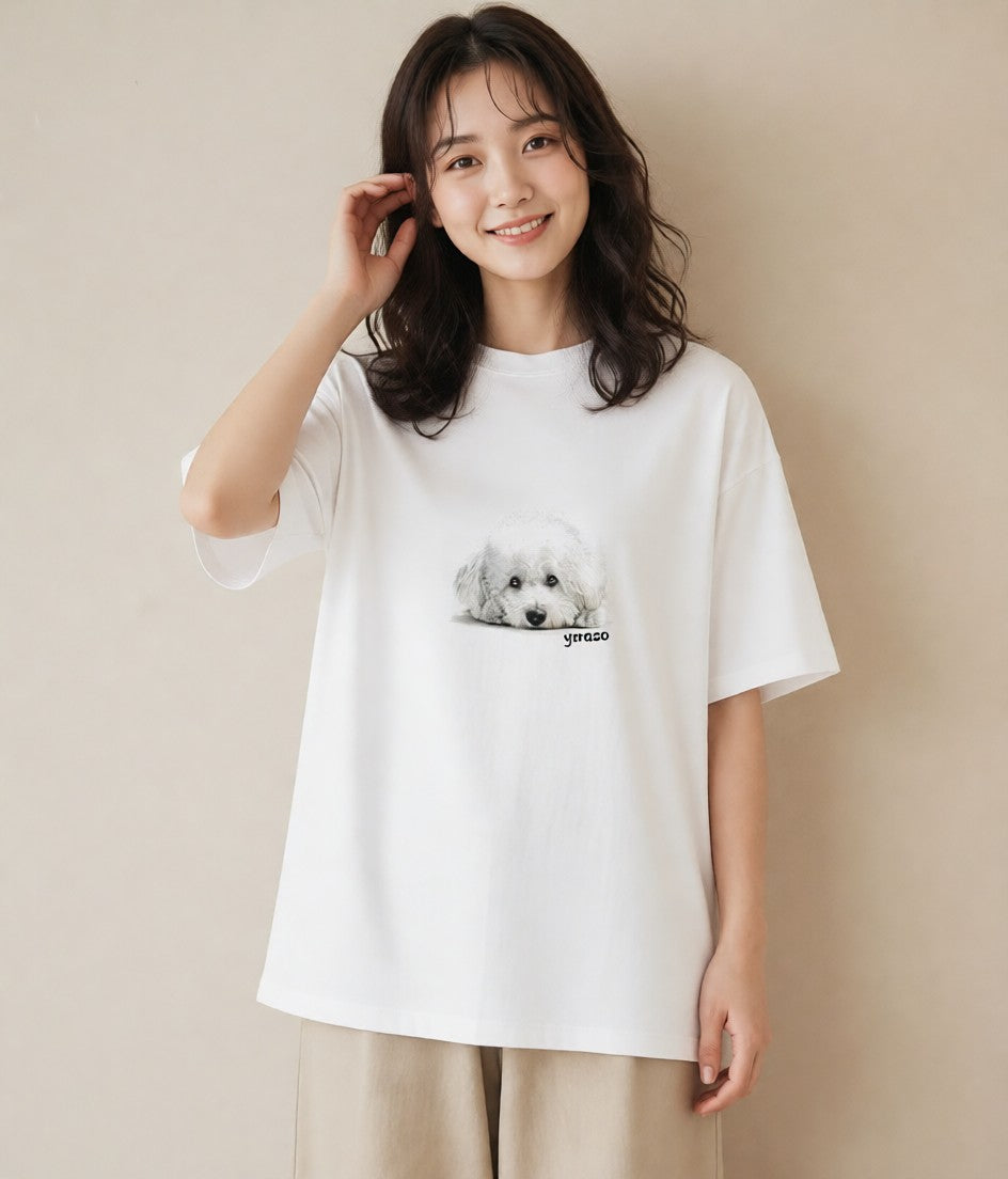 プリントTシャツ レディース ビションフリーゼ 犬 いぬ イラスト 手描き風 お揃い 親子 白T