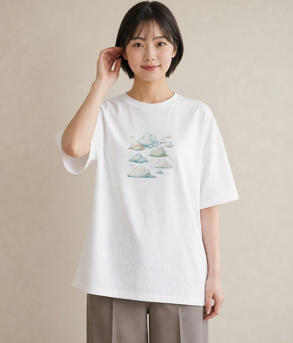 グラフィックTシャツ レディース 雲 星空 宇宙 イラスト ヴィンテージ風 部屋着 女性向けギフト 白T