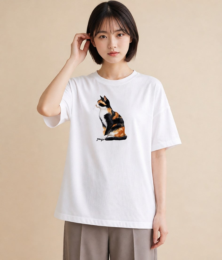 グラフィックTシャツ レディース キジトラ 猫 ねこ イラスト ポップ 送別ギフト 通勤 白T