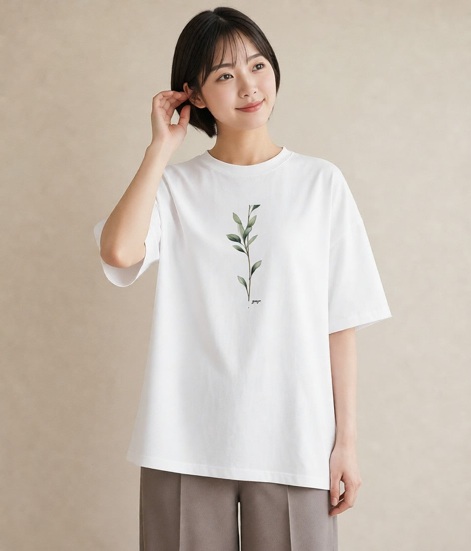 グラフィックTシャツ レディース ガラス瓶 小枝 ボタニカル ナチュラル アンティーク イラスト 手描き風 ママ カフェ服 白T