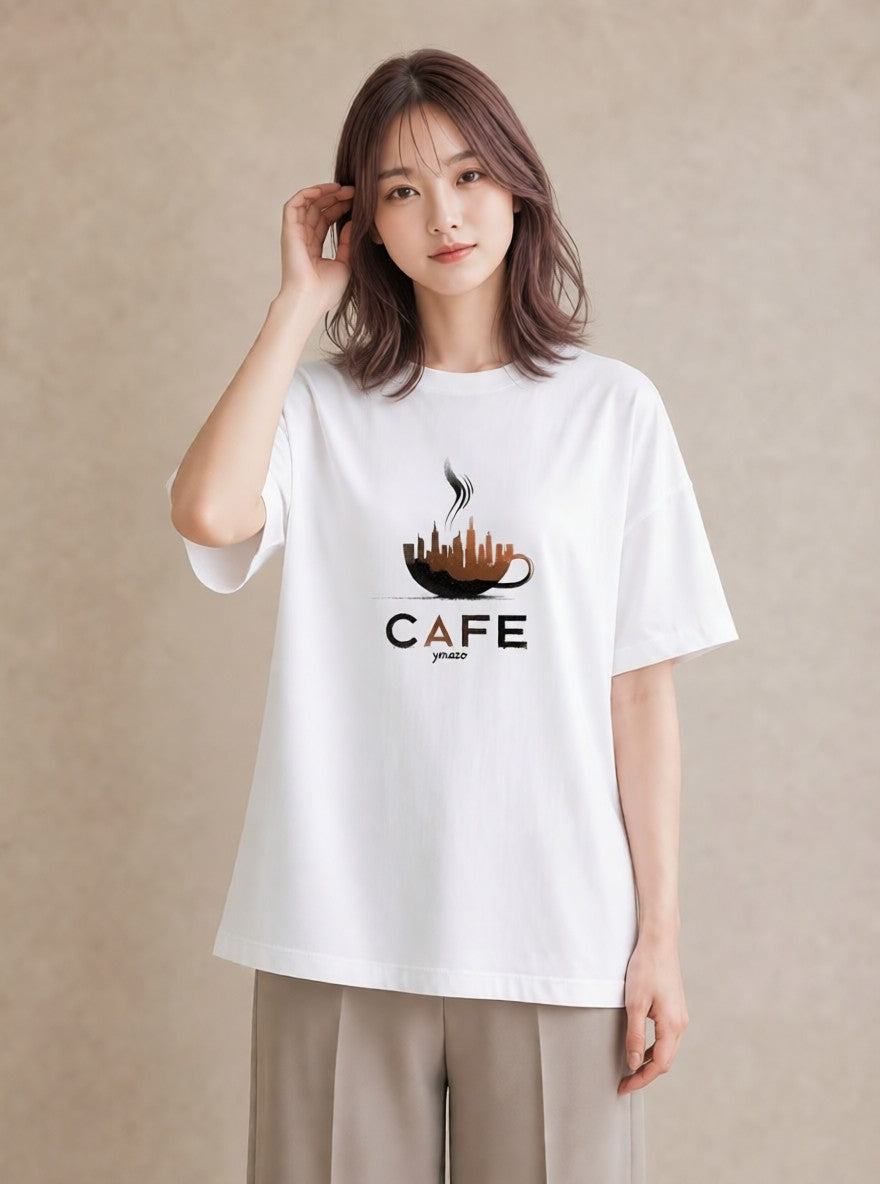 プリントTシャツ レディース カフェ カフェロゴ ロゴ イラスト ゆるかわ 20代 カジュアルコーデ 白T