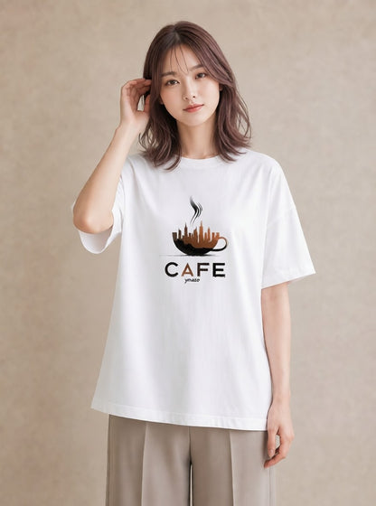 プリントTシャツ レディース カフェ カフェロゴ ロゴ イラスト ゆるかわ 20代 カジュアルコーデ 白T