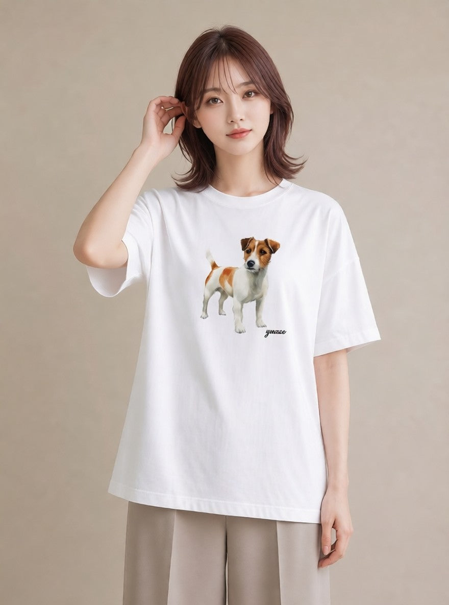 グラフィックTシャツ レディース いぬ 犬 ワンコ イラスト アート風 ミセス 春コーデ 白T