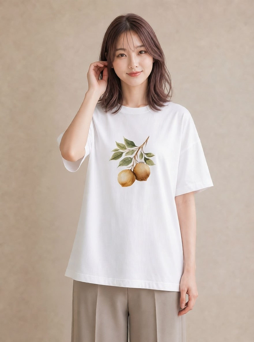 デザインTシャツ レディース 実り 植物 ボタニカル イラスト 普段使い 普段着 週末コーデ 白T