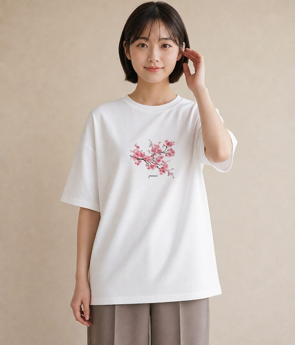 半袖Tシャツ レディース さくら 桜 サクラ 花 花柄 イラスト 韓国風 カジュアルコーデ 買い物 白T