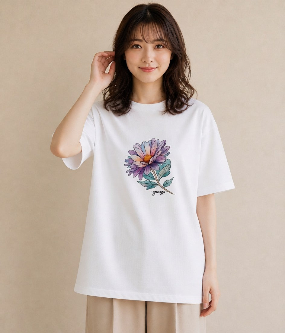 プリントTシャツ レディース 花 花柄 イラスト ユニーク 姉妹 送別ギフト 白T