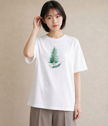 半袖Tシャツ レディース 青の水彩 風景 ブルー ナチュラル アンティーク イラスト きれいめカジュアル ラフ レイヤード 白T