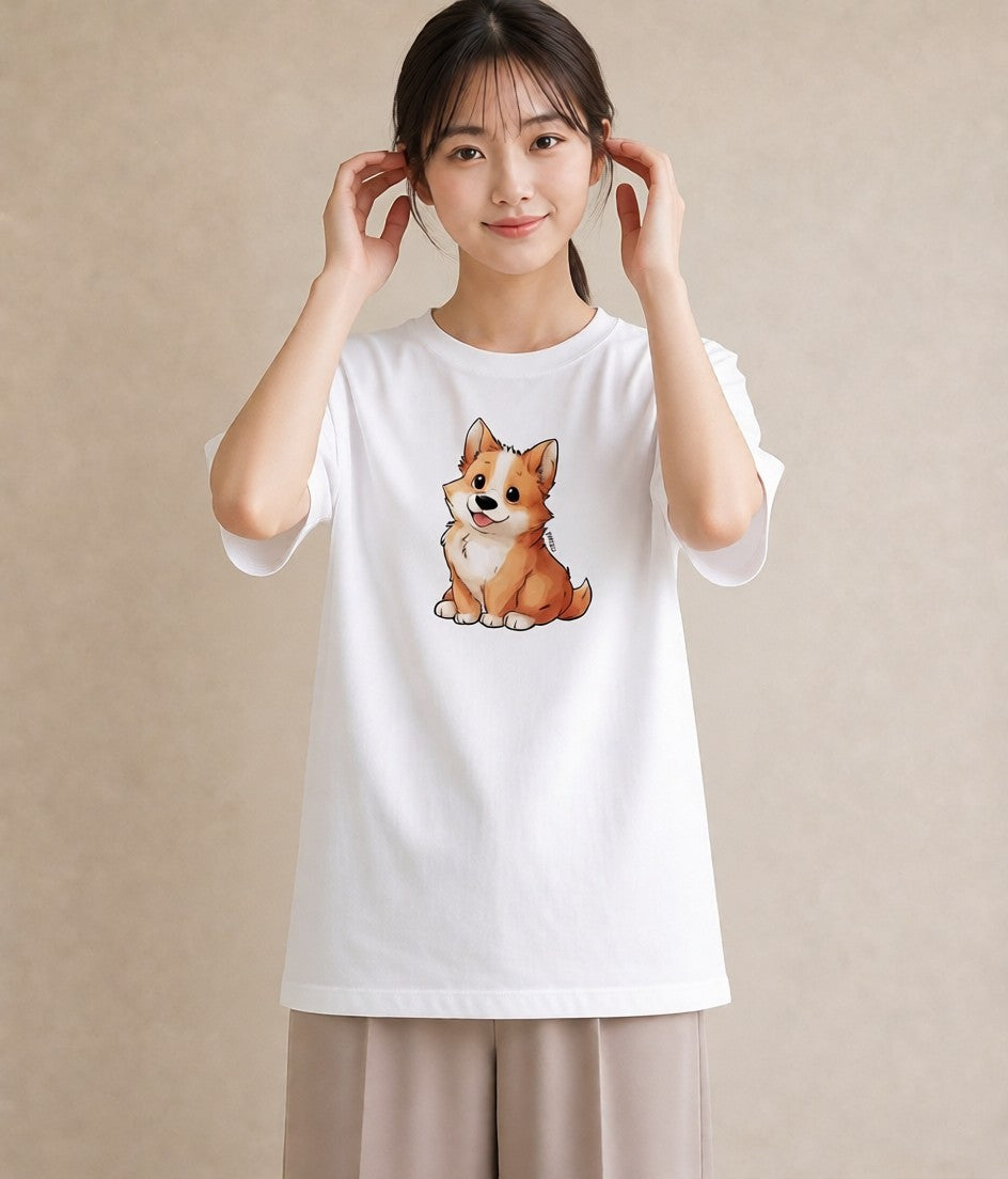 デザインTシャツ レディース ウェルシュコーギー コーギー 犬 いぬ イラスト レトロ 普段着 週末コーデ 白T