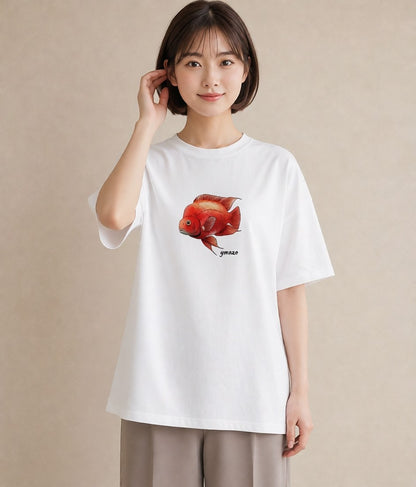 プリントTシャツ レディース らんちゅう ペット 動物 イラスト フェミニン 春コーデ 姉妹 白T