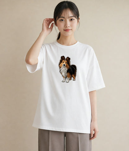 Tシャツ レディース シェットランドシープドッグ 犬 いぬ イラスト 可愛い 公園 ママ 白T