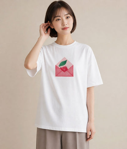 Tシャツ レディース 封蝋 手紙 アンティーク ナチュラル イラスト お洒落 カフェ巡り 女子会 白T