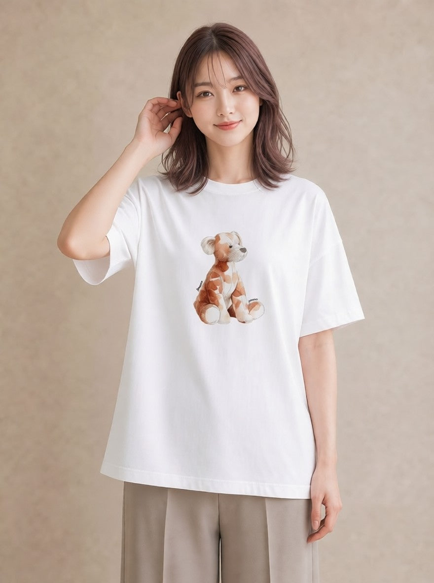 Tシャツ レディース わんちゃん 犬 いぬ イラスト 上品 普段着 週末コーデ 白T
