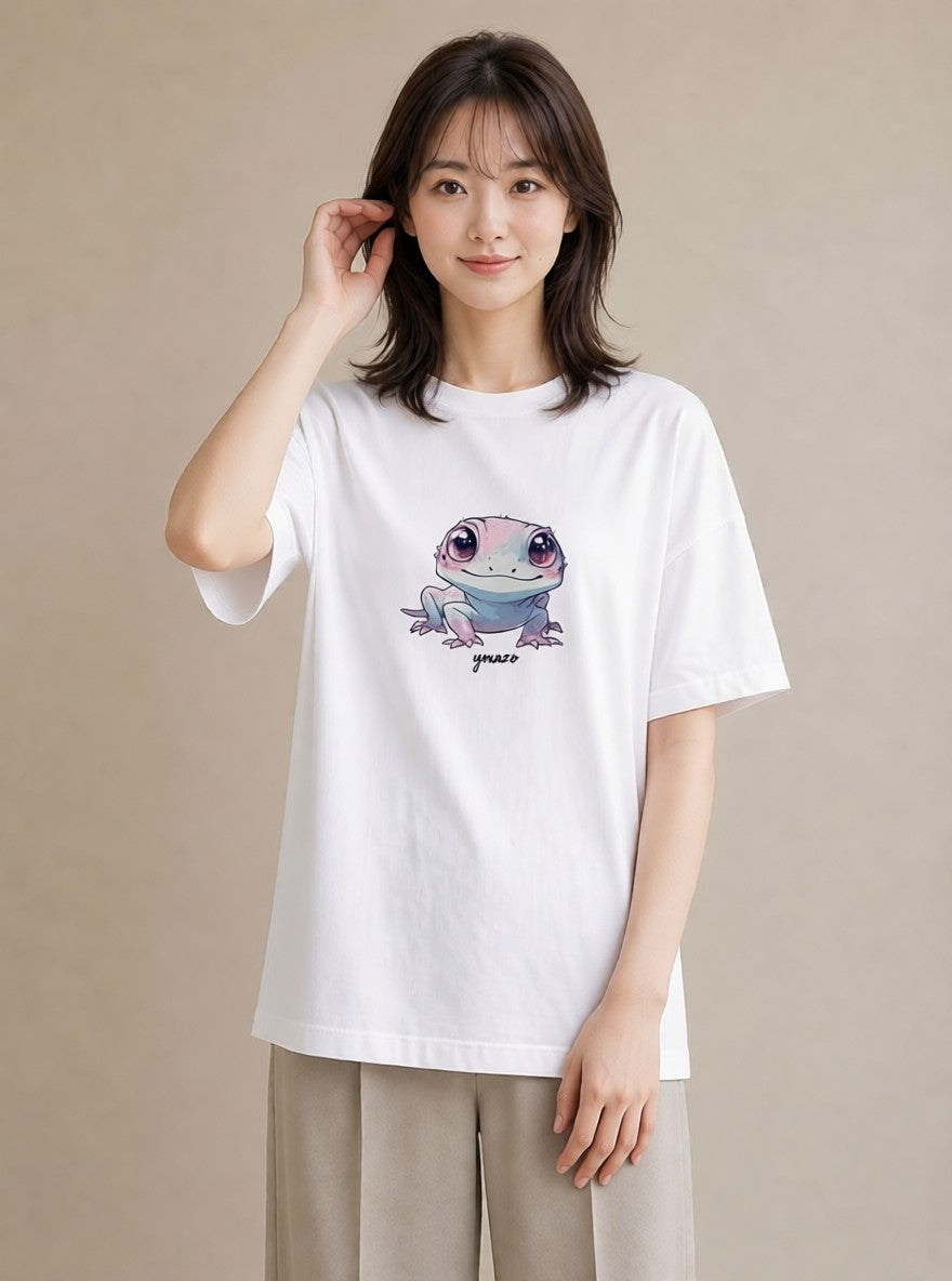 プリントTシャツ レディース レオパ ペット 動物 イラスト 水彩風 帰省 ラフ 白T