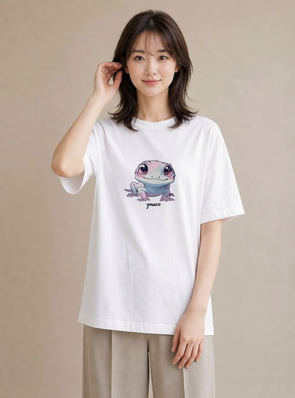 プリントTシャツ レディース レオパ ペット 動物 イラスト 水彩風 帰省 ラフ 白T