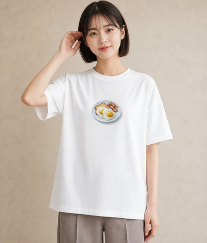 プリントTシャツ レディース たまご 食べ物 フード イラスト 線画 旅行用 海 白T
