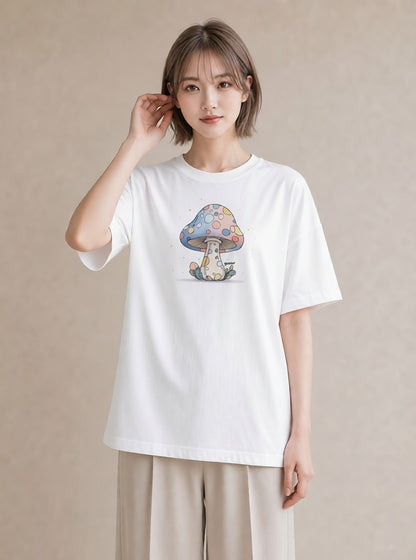 プリントTシャツ レディース きのこ 植物 ボタニカル イラスト 部屋着 女性向けギフト 白T