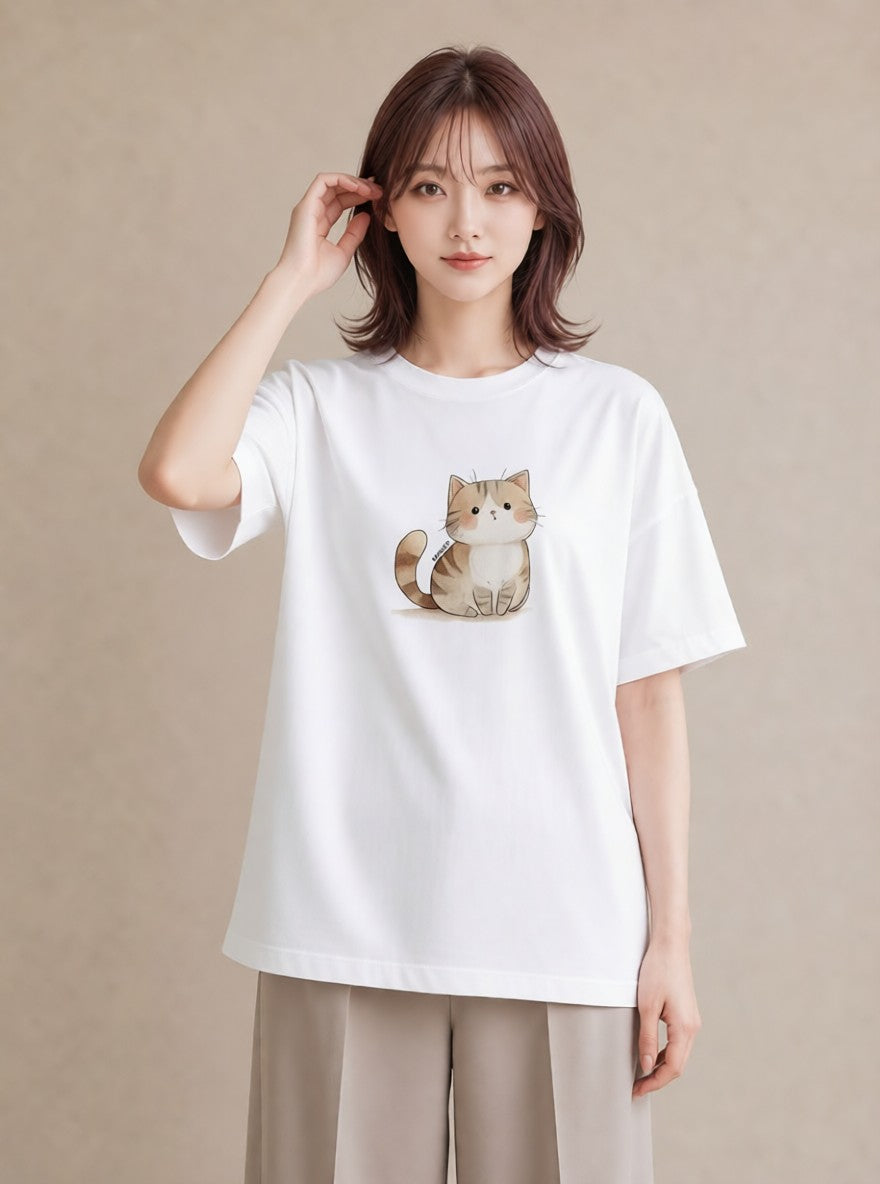 プリントTシャツ レディース 猫好き 猫 ねこ イラスト ニュアンス 敬老の日 ホワイトデー 白T