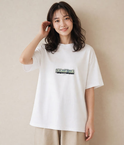 Tシャツ レディース 駅のホーム ローカル線 駅 ナチュラル アンティーク イラスト 線画 誕生日プレゼント 綿100 白T