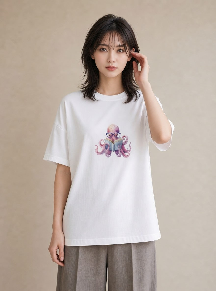デザインTシャツ レディース タコ 海の生き物 海 イラスト 旅行コーデ 綿100 デート 白T