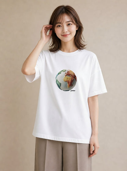 半袖Tシャツ レディース 地球 星空 宇宙 イラスト 北欧風 誕生日プレゼント 綿100 白T