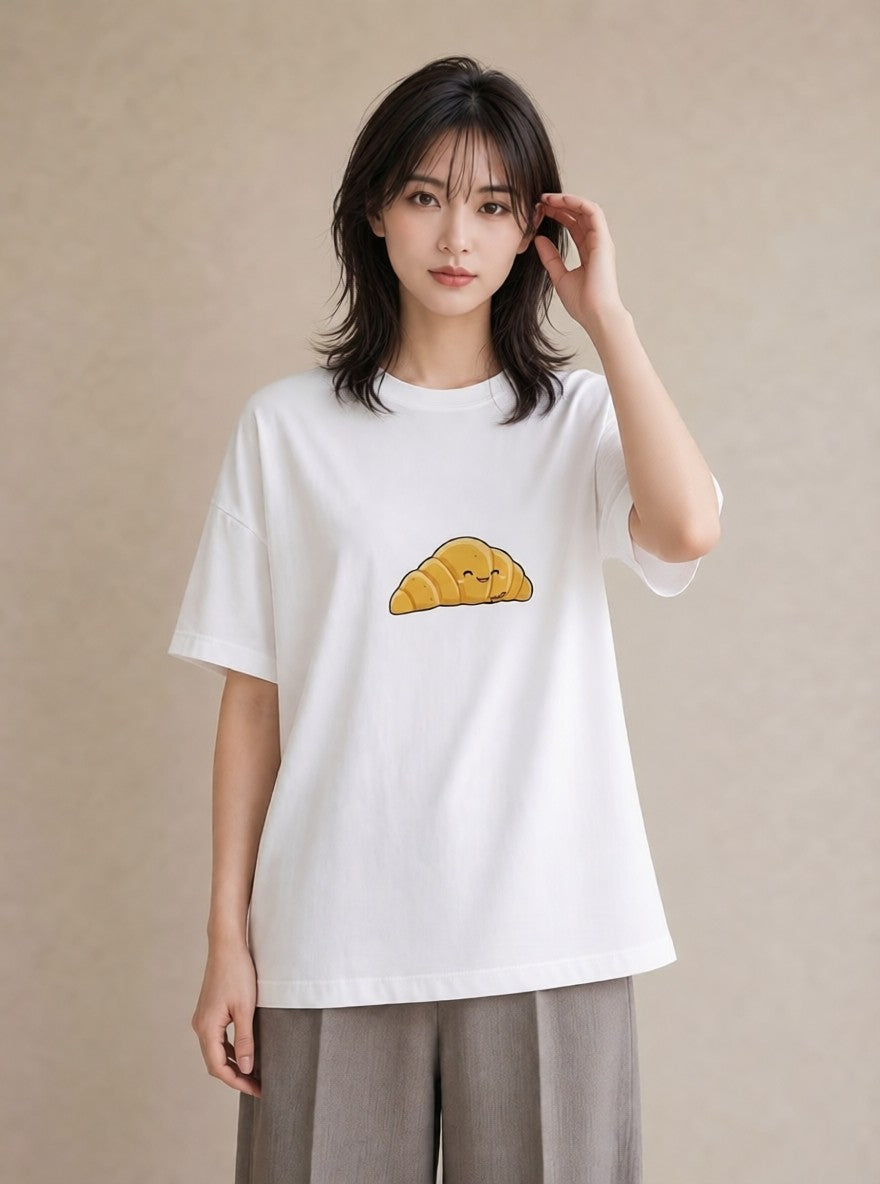 Tシャツ レディース クロワッサン 食べ物 フード イラスト カジュアル 親子 20代 白T