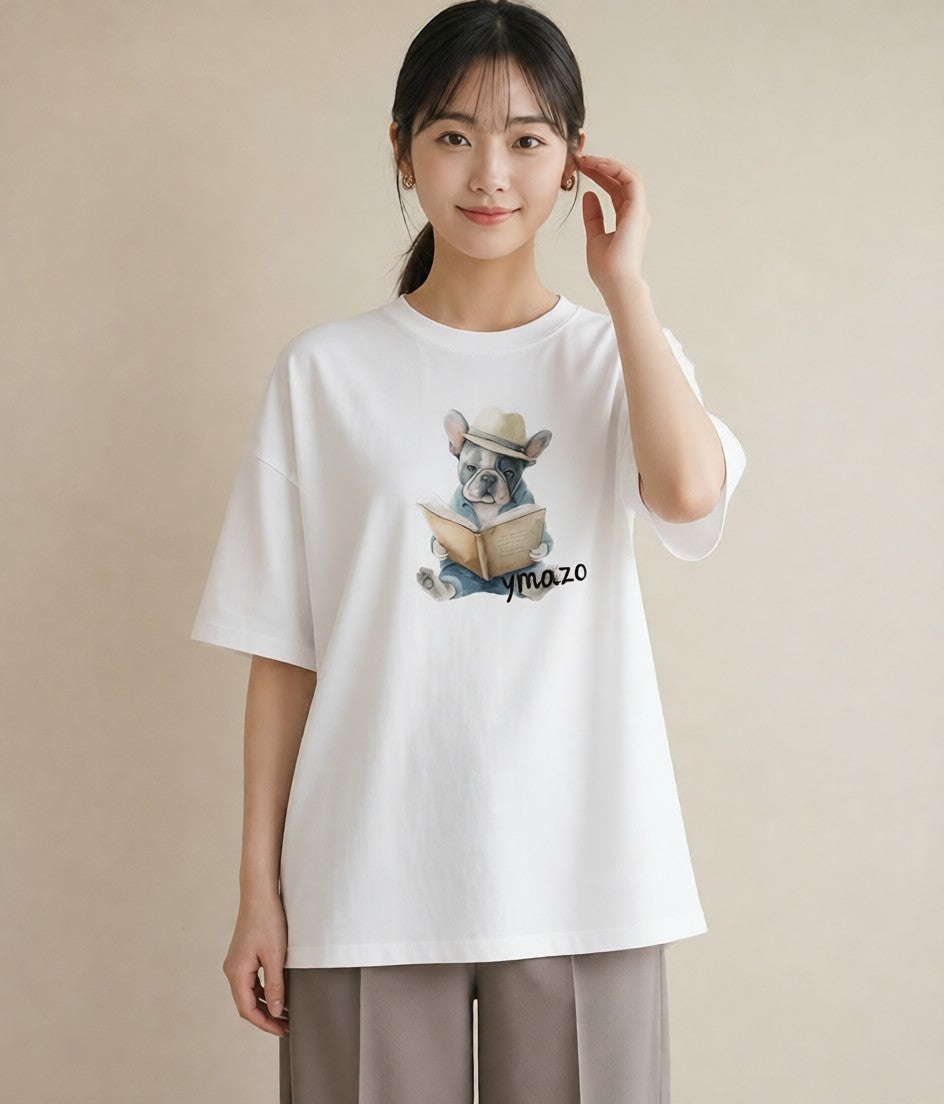グラフィックTシャツ レディース フレンチブルドッグ フレブル 犬 いぬ イラスト カフェコーデ 親子 20代 白T