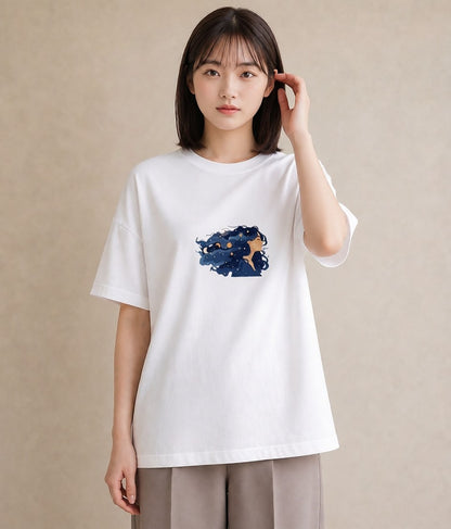グラフィックTシャツ レディース 魚座 星空 宇宙 イラスト シンプル 通勤 在宅 白T