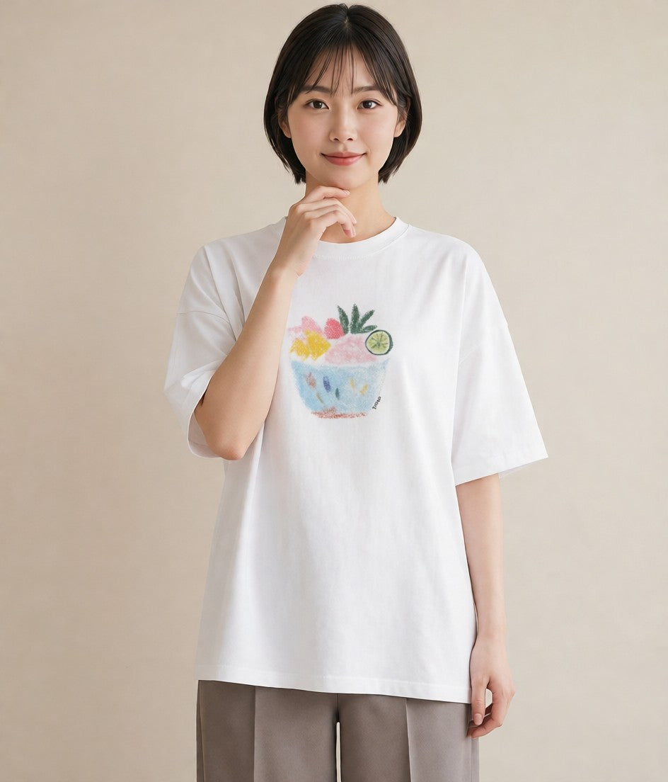 グラフィックTシャツ レディース パフェ 食べ物 フード イラスト カジュアル ミセス 春コーデ 白T
