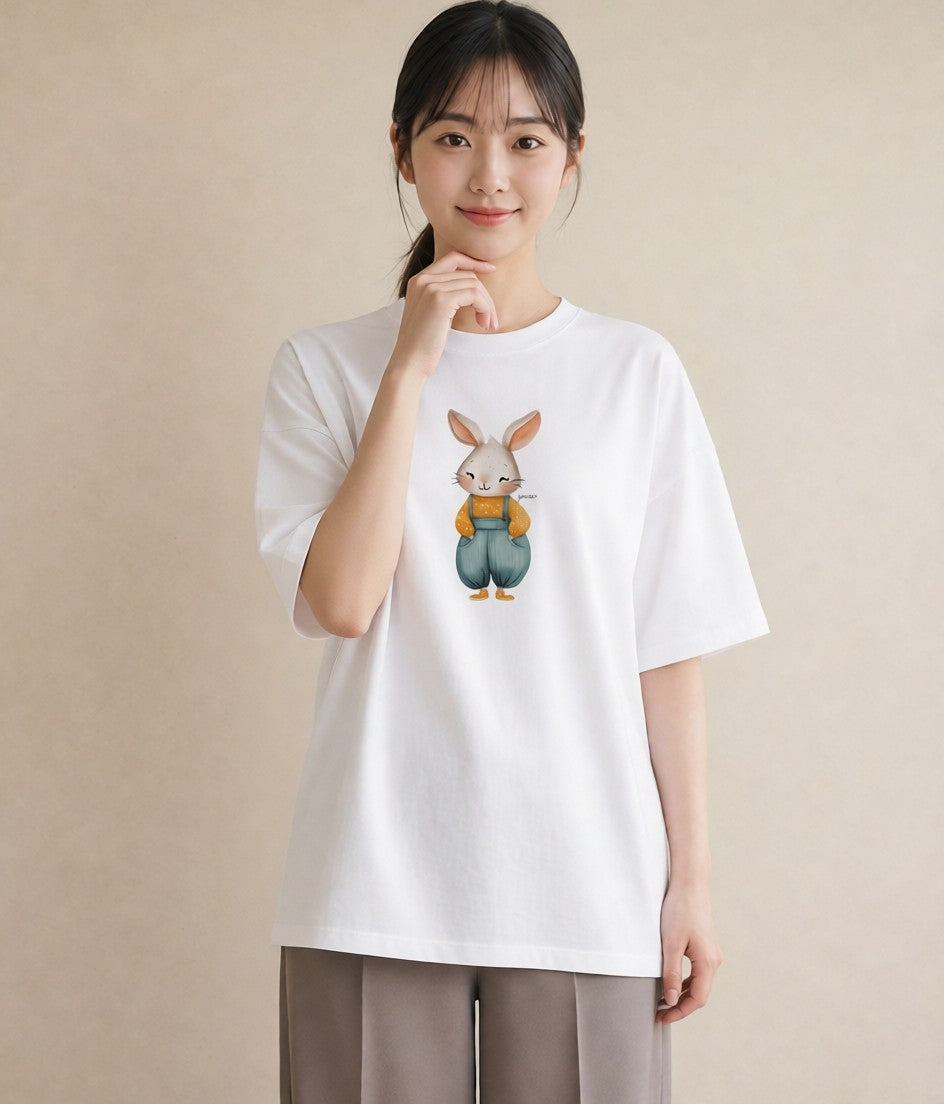 プリントTシャツ レディース うさぎ ウサギ ラビット ペット 動物 イラスト きれいめカジュアル 週末コーデ 敬老の日 白T