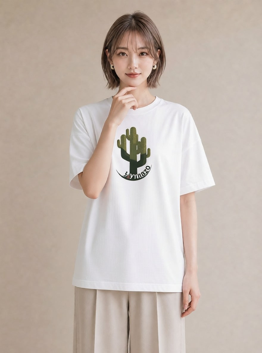 プリントTシャツ レディース サボテン 植物 ボタニカル イラスト ヴィンテージ風 社会人 女性 白T