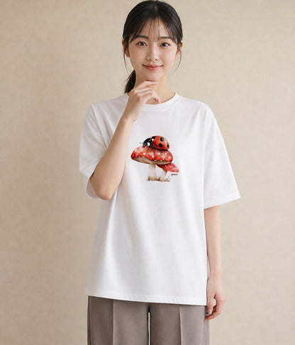 半袖Tシャツ レディース カブトムシ 昆虫 虫 イラスト 抜け感 綿100 デート 白T