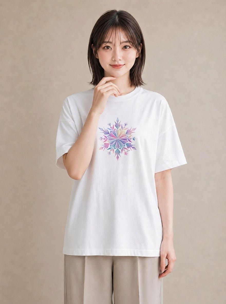 半袖Tシャツ レディース 雪の結晶 星空 宇宙 イラスト ポップ 夏コーデ 通学 白T