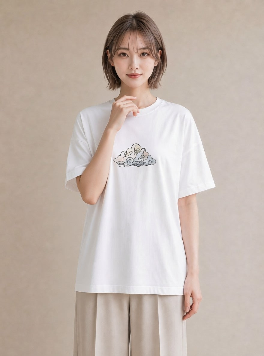 半袖Tシャツ レディース 紙風船 和紙 ナチュラル アンティーク イラスト 手描き風 社会人 女性 白T