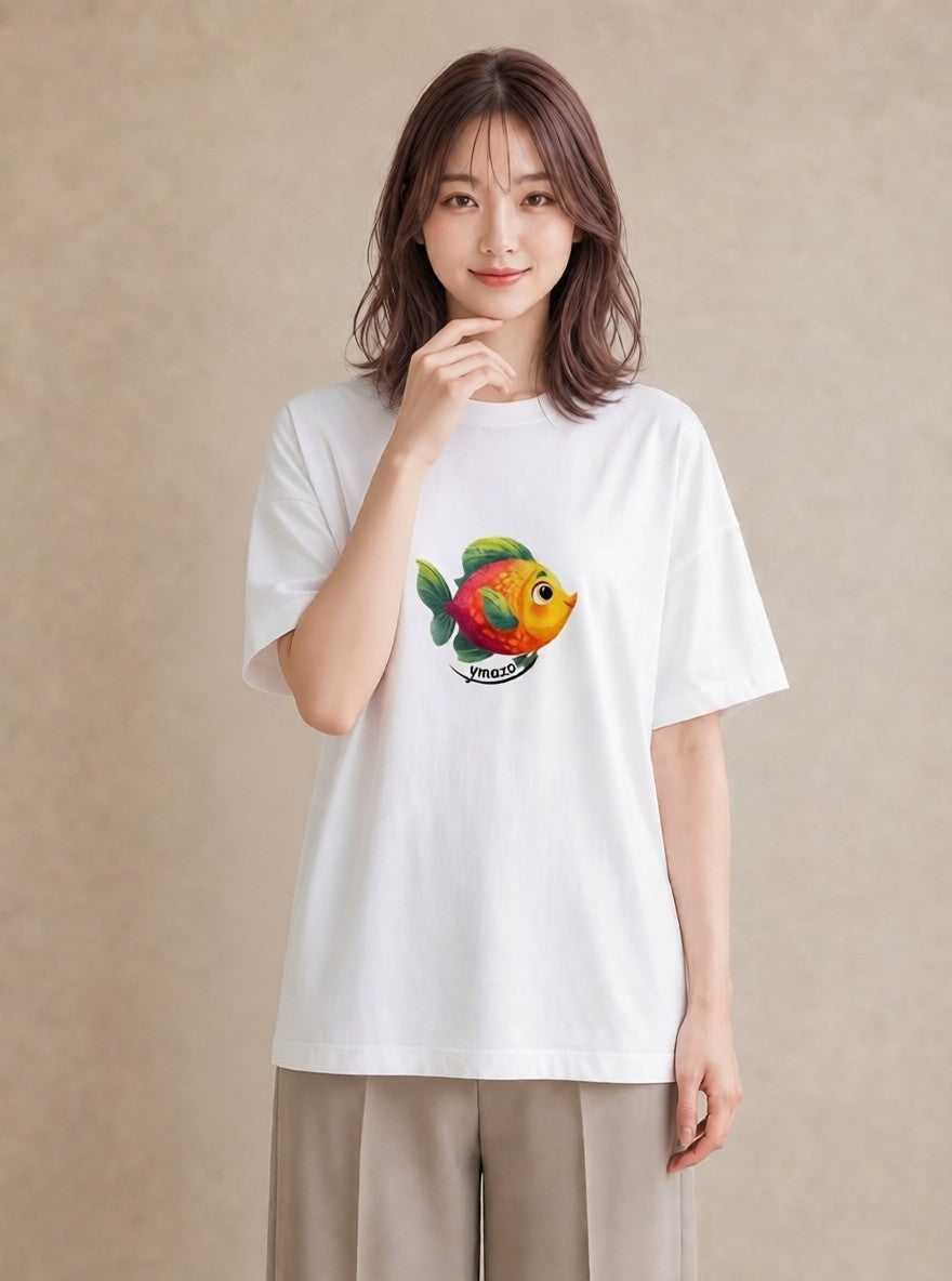 Tシャツ レディース メダカ ペット 動物 イラスト 線画 買い物 夏コーデ 白T
