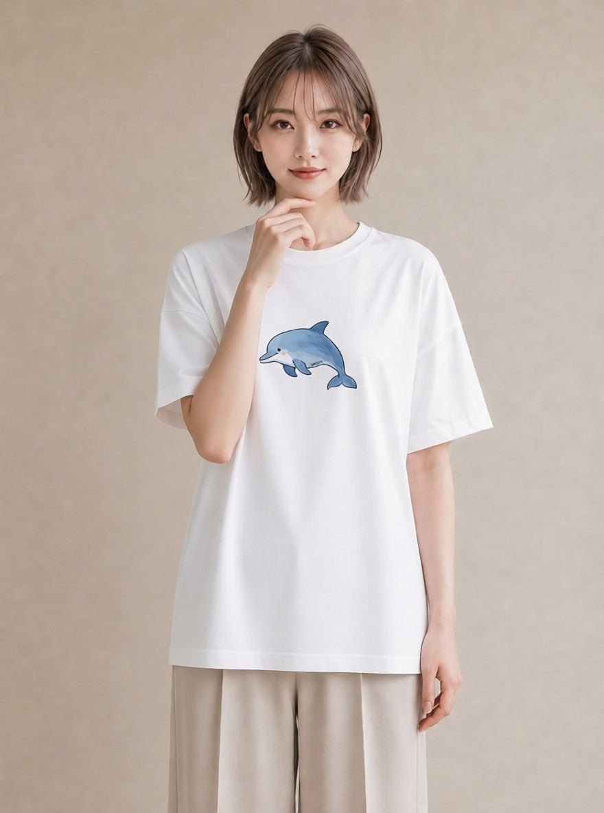 グラフィックTシャツ レディース クジラ 海の生き物 海 イラスト 淡色 ミセス 春コーデ 白T