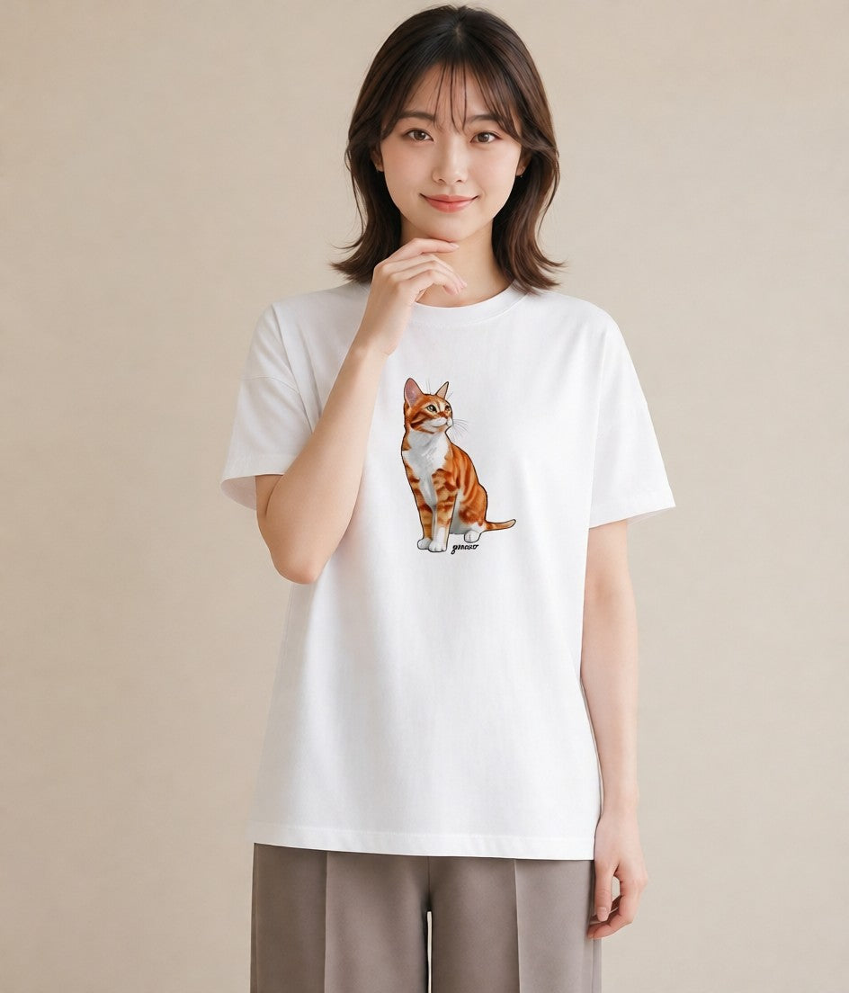 半袖Tシャツ レディース 猫 ねこ イラスト 抜け感 誕生日プレゼント 綿100 白T