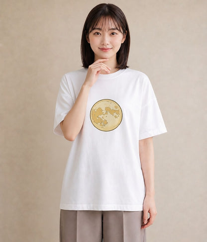 半袖Tシャツ レディース 満月 星空 宇宙 イラスト ユニーク 散歩 お出かけ 白T