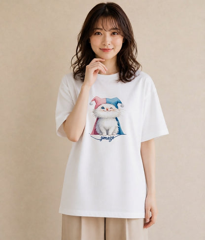 プリントTシャツ レディース マンチカン 猫 ねこ イラスト カジュアル ラフ レイヤード 白T