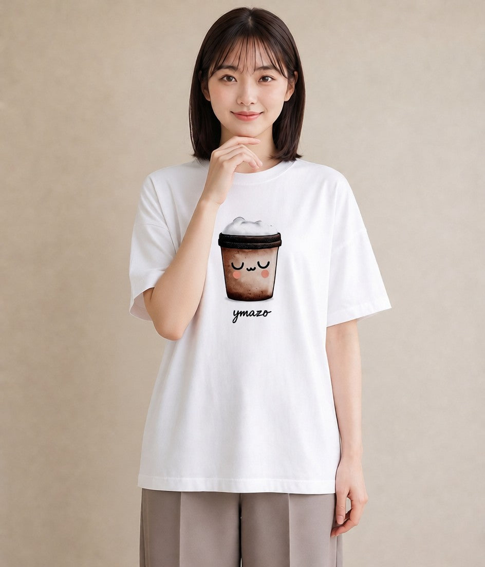 Tシャツ レディース カフェラテ 食べ物 フード イラスト ゆるコーデ 通学 誕生日プレゼント 白T